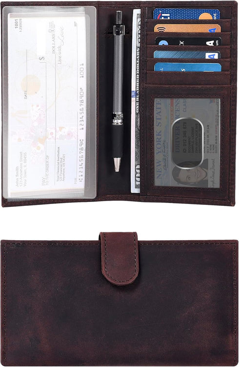 Oak Leathers Checkbook Cover Slim Minimalist For Men with RFID Blocking Credit Card Holder Wallet...