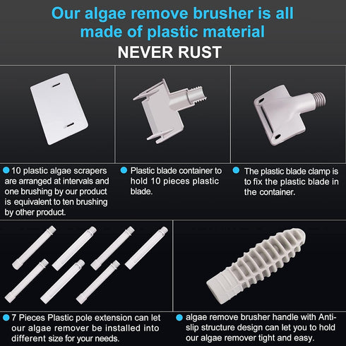 Saltwater Aquarium Cleaner Fish Tank Scraper Cleaning Tools 17.7-48 Inch Long for Cleaning Acrylic or Glass Saltwater Marine Tank Never Rust...