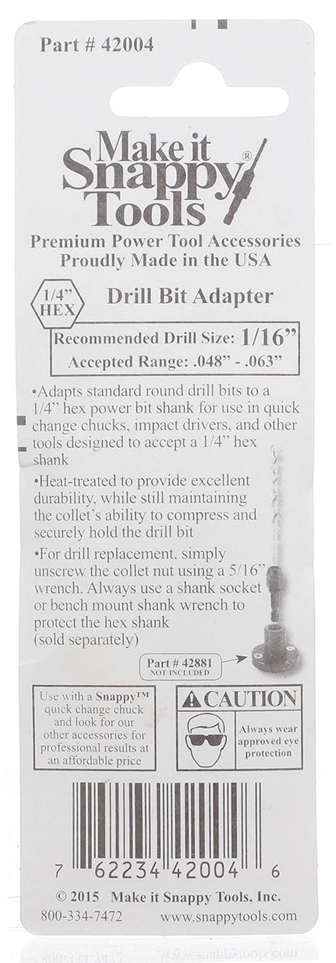 Make it Snappy Tools 1/16 Inch Quick Change Drill Bit Adapter #42004...