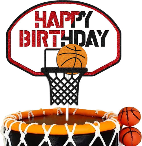 Basketball Cake Topper Happy Birthday Sign Cake Decorations for Basketball Ball Player Scene Sport Net Court Themed Man Women Boy Girl Birthday Pa...