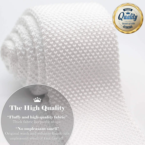 Men's Knit Tie Slim Skinny Square Necktie Width 2.2 inches Washable Solid Color White...