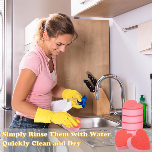 Heart Shaped Non-Scratch Scrub Sponge, Dual-Sided Cleaning Kitchen Sponge and Scrubber for Washing Dishes, Pots & Pans and Household Cleaning Supp...