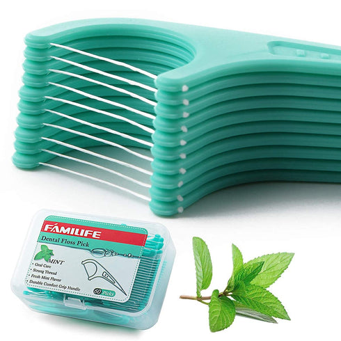 FAMILIFE Floss Picks, 240 Count Mint Dental Floss Cleaner, Tooth Picks Flossers with 4 Travel Handy Cases, Helps to Fight Tooth Decay and Keep You...