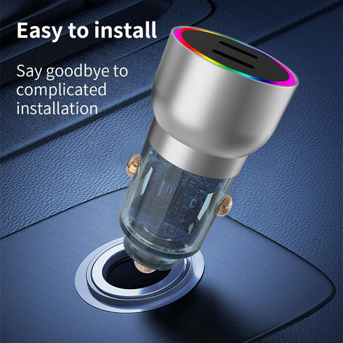 Aluminum Alloy Car Charger,WORDIMA USBC Car Charger Transparent Case,60W Led RGB PD/PPS Compatible with iPhone 14 Pro Max/14 Plus/13 Pro Max/Ipad ...