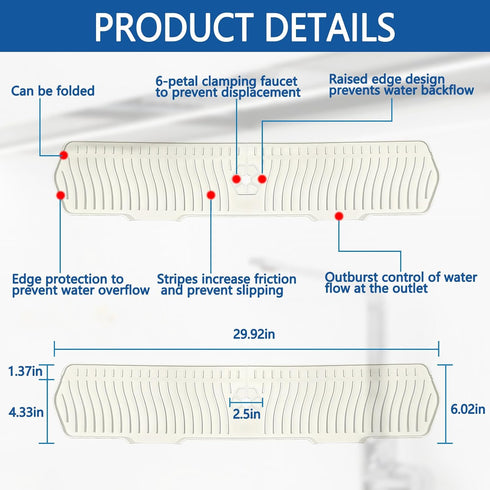 Kitchen Sink Splash Guard Gen2-30" x 6'' Silicone Sink Mat Splash Guard fit for Countertop, Bathroom,Farmhouse,RV by EBIGIC (White)...