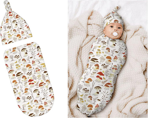 Mushroom Decor Botanical Newborn Swaddle Blankets Hat Sets Soft Stretchy Baby Stuff Receiving Blanket Gifts for Infant Baby Boy Girl...