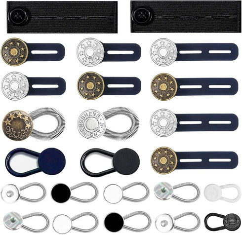 24 Pcs Extender Button Set, Flexible Adjustable Elastic Waist Extender Button, Invisible Collar Neck Extenders, No-Sew Extend Buttons for Women an...