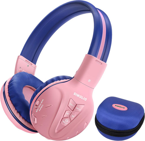SIMOLIO Kids Wireless Headphones Girls with Volume Limited, Bluetooth Headphones with Microphone, Foldable and Adjustable, Stereo Wireless Over-Ea...