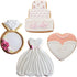 Wedding Cookie Cutters 4-Pc. Set Made in USA by Ann Clark, Wedding Dress, Wedding Cake, Diamond Ring, Heart...