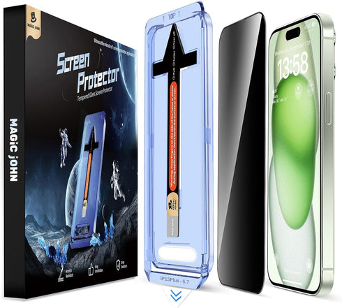 MAGIC JOHN 2 Pack for iPhone 15 Plus 6.7 inch Privacy Glass Screen Protector, Auto Dust-Elimination Installation, Bubble Free, Easy Installation.....