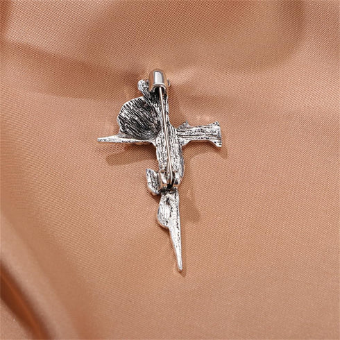 Vintage Flower Cross Brooch Pin for Women Men Silver Plated Fashion Unique Valentine Religion Brooches Lapel Pins Dainty Dress Accessories Elegant...