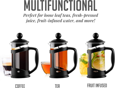 OVENTE French Press Coffee Maker 12 Ounce with Heat Resistant Borosilicate Glass & Stainless Steel 4-Level Filtration System, Portable Cold Brew C...
