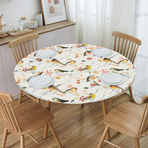 WOAIDY Elastic Round Fitted Tablecloth, Fit Bird Design, Stretchable Polyester Fabric for Kitchen, Dining Party Decor, 40"- 44" Table Cover (Small...
