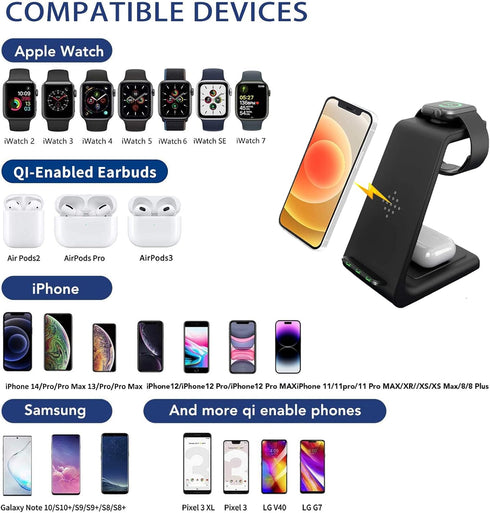Wireless Charging Station,3 in 1 Wireless Charger Stand for iWatch 6/Se/5/4/3/2,Airpods,Qi Fast Charging for iPhone 13 12 11 Pro Max Xr X Xs 8......