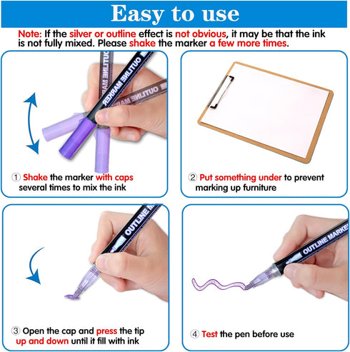 Shimmer Markers Outline Double Line: 24 Colors Glitter Metallic Pen Set Super Squiggles Sparkle Cool Fun Self Sparkly Kid Age 4 8 10 12 Girl Gift ...