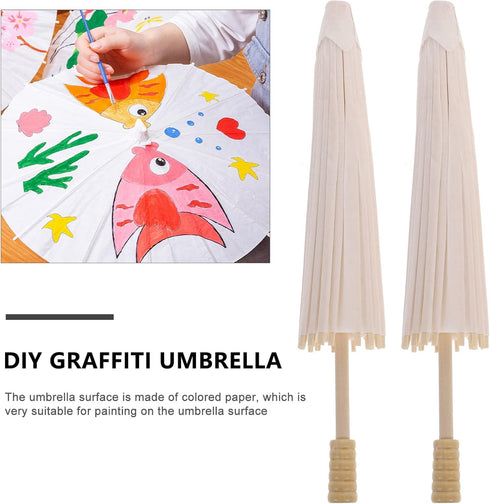 Toyvian 2 Pcs White Parasol Umbrella Chinese/Japanese Decorative Umbrella DIY White Paper Parasol Umbrella for Crafts, Photo Props (30cm, Random S...