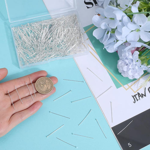 1 Box 600Pcs Long Earring Pins Silver Head Pin Bulk Brass Flat Jewelry Head Pin Findings Dangle Earring Pins for Jewelry Making Earrings Bracelets...