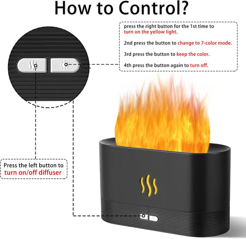 Flame Diffuser Humidifier-Auto Off 180ml Essential Oil Diffuser-2 Modes Brightness Aroma Humidifier with Fire Flame Effect for Home,Office,Spa,Gym...