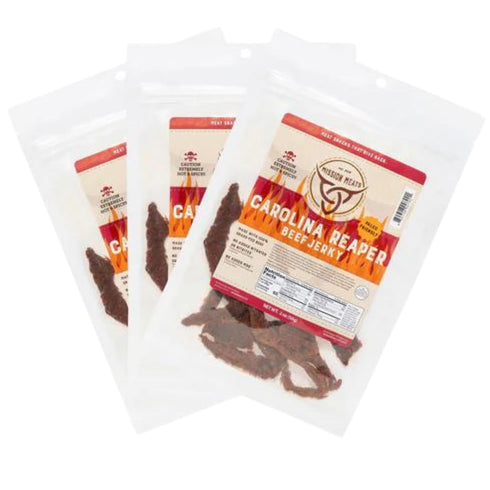 Mission Meats Carolina Reaper Jerky from 100% Grass Fed & Pasture Raised Beef, Caution: Extremely Spicy, Small Batch Hand Crafted, Gluten Free, 2o...