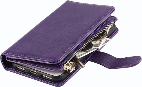 Jaorty Compatible with iPhone 7/8/iPhone SE 2nd 2020/iPhone SE 3rd 2022 Wallet Case, 9 Card Slots, Zipper Cash Pocket, Magnetic Leather Cover, Sho...
