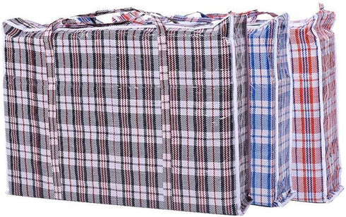 Simply Home Set of 4 Large Plastic Checkered Storage Laundry Shopping Bags W. Zipper & Handles Size 18.5"x18.5"x5.5"...