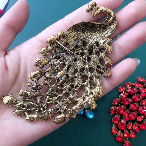 Rhinestone Peacock Brooch Pin for Women Girls Fashion Exquisite Exaggerated Big Crystal Bird Animal Brooches Lapel Pins Elegant Dress Accessories ...