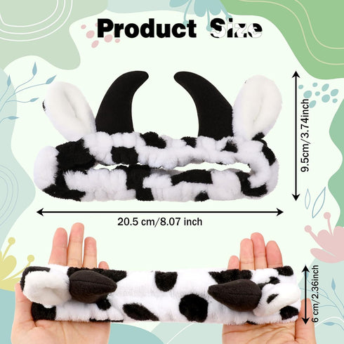 Face Wash Headband, Cute Cow Horns Makeup Spa Face Washing Headbands Animals Ears Skincare Hair Bands Elastic Turban Creative Hair Accessories for...