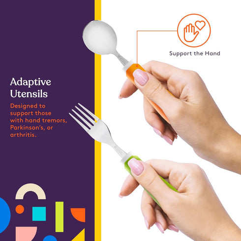 Special Supplies Adaptive Utensils (5-Piece Kitchen Set) Wide, Non-Weighted, Non-Slip Handles for Hand Tremors, Arthritis, Parkinson’s or Elderly ...