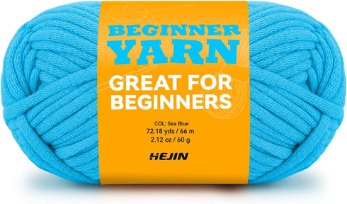 60g Sea Blue Yarn for Crocheting and Knitting;66m (72yds) Cotton Yarn for Beginners with Easy-to-See Stitches;Worsted-Weight Medium #4;Cotton-Nylo...