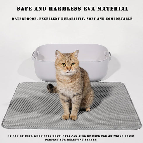 HCY&WLD Cat Litter Mat, 45x26/35x24/30x22/24x18 Inch Double Layer Cat Litter Box Mat, EVA Non-Slip, Waterproof Urine Proof Cat Litter Catcher Mat,...