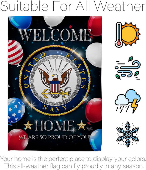 Breeze Decor Welcome Home Navy Garden Flag Armed Forces USN Seabee United State American Military Veteran Retire Official House Decoration Banner ...