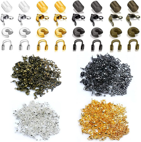 1400 Pieces Brass Tube Crimp Beads Wire Guardians Crimp Bead Knot Covers Bead Tips Knot Covers for DIY Bracelets Necklaces Jewelry Making Crafts S...