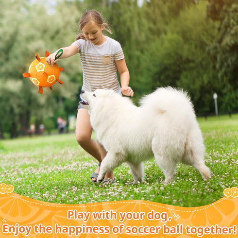Orange Dog Toys Soccer Ball - Dog Soccer Ball with Straps, Dog Water Toy for for Tug of War, Durable Dog Balls for Large Dogs (8 Inch)...