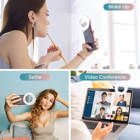 Benbilry Clip On Selfie Ring Light, Compatible with iPhone 15/14/13/12 Series, Rechargeable Mini Circle Lights with 3 Modes / 4-Level Brightness f...
