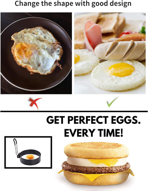 4 Pack Stainless Steel Egg Ring Molds With Non Stick Metal Mold Shaper Circles For Fried Egg McMuffin Sandwiches,Frying Or Shaping Eggs,Breakfast ...
