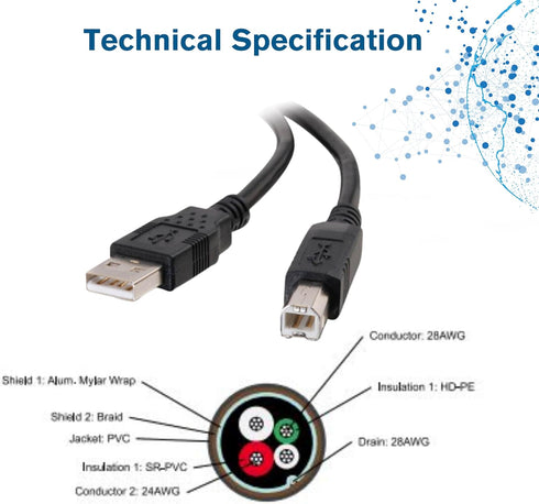 C2G 28102 USB Cable - USB 2.0 A Male to B Male Cable for Printers, Scanners, Brother, Canon, Dell, Epson, HP and more, Black (6.6 Feet, 2 Meters)...