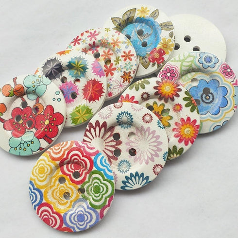 Chenkou Craft 20pcs 2" (50mm) Round Flower Wood Buttons 4 Holes Craft Sewing Button (50mm)...