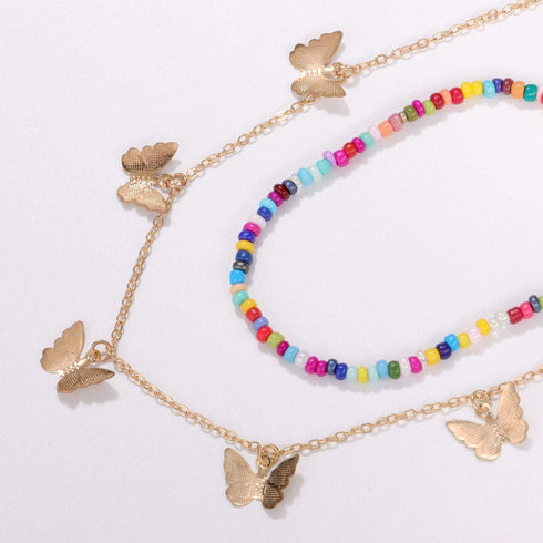 Boho Rainbow Beaded Necklace Layered Neck Chain Multi Color Bead Choker Necklaces Shell Star Butterfly Collar Jewelry Colorful Flower Chain Beach ...