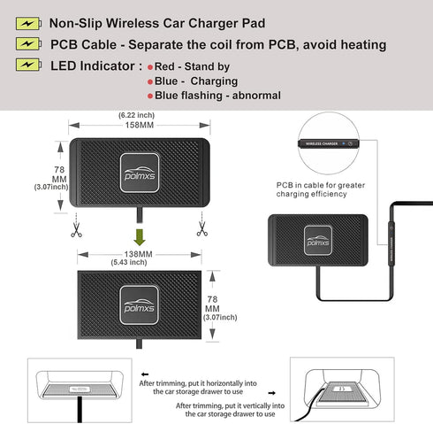 Wireless Charger Car Chargng pad 15W Fast Wireless Phone Charger Cell Phone Cordless Charger Charging mat Compatible with iPhone 11/12/12/14/15 Se...