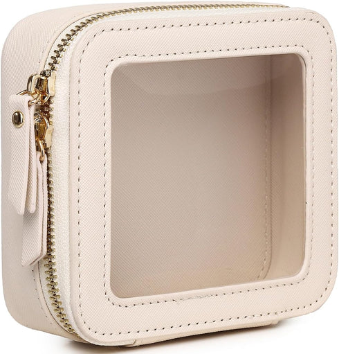 Clear Mini Makeup Bag Transparent Travel Cosmetic Makeup Case & Toiletry Bag for Women Clear Car Bag (C/Beige, MINI)...