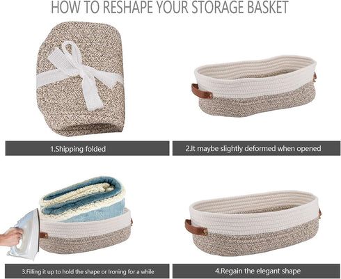 Woven Storage Basket for Toilet Tank Top,Farmhouse Home Decor Organizing Basket for Bathroom,Table and Counter 13"x5.9"x4" Apricot Stitching White...