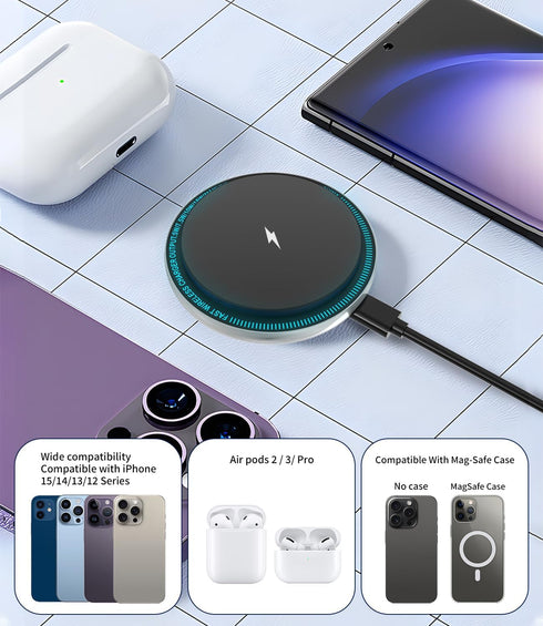 Magnetic Wireless Charger, 15W Fast Wireless Charging Pad with 20W GaN Type-C PD Adapter Compatible with iPhone 15/14/13/12, Silver......