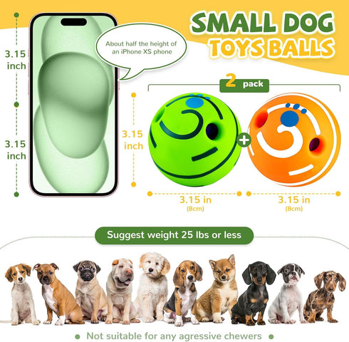 2 Pack Giggle Ball for Dogs Small Funny Wiggle Ball Dog Toys Interactive Dog Toys for Boredom Small Dog Squeaky Balls for Puppy Small Dogs Pug to ...