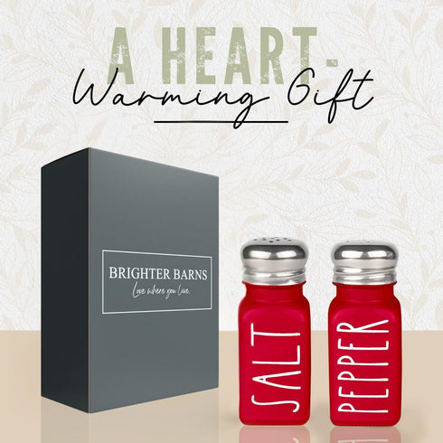Red Salt and Pepper Shakers Set by Brighter Barns - Modern Farmhouse Kitchen Decor and Accessories for Home Restaurants Weddings - Cute Modern Gla...