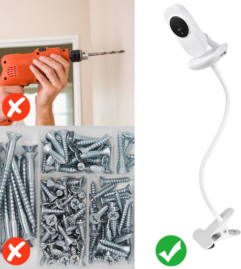 Baby Monitor Holder Compatible with VTech VM819, Flexible Baby Monitor Mount, Crib Clip Mount Without Tools or Wall Damage - White...