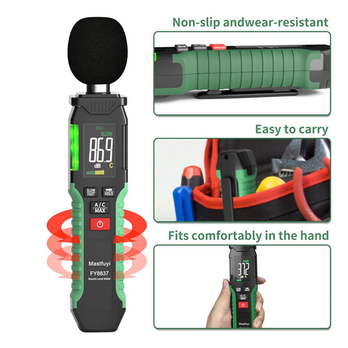 Decibel Meter, Sound Level Meter 30-130 dB with A/C Weighted, Digital Audio Noise Measure Device, Portable SPL Meter with LCD Color Display, Data ...