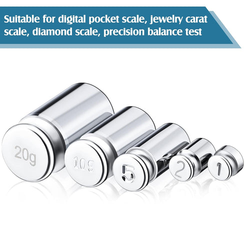 TOODOO 1g 2g 5g 10g 20g Gram Set for Digital Scale Balance and 1 Piece Calibration Weight Tweezer, Silver...