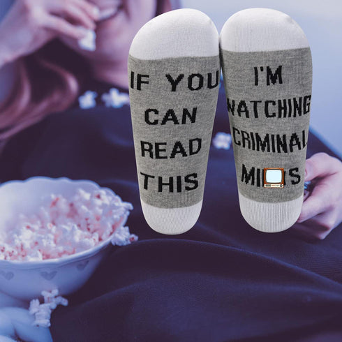 LEVLO If You Can Read This I'm Watching Criminal Cotton Socks Criminal Fans Gift (2 Pairs/Set)...