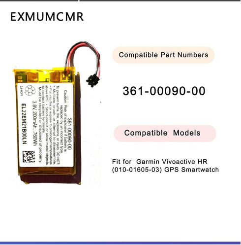 361-00090-00 Battery Replacement Compatible with Garmin Vivoactive HR (010-01605-03) GPS Smartwatch 3.8V 200mAh...