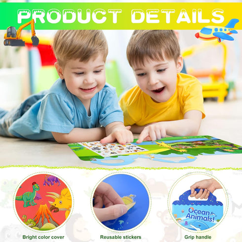 Sticker Book for Kids Ages 4-8, Reusable Sticker Books Educational Toys Learning Books, Space, Vehicles and Dinosaurs Stickers Book for Toddlers K...